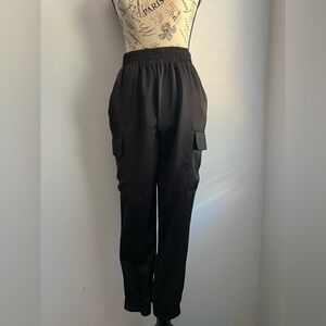 Black Satin Cargo Joggers